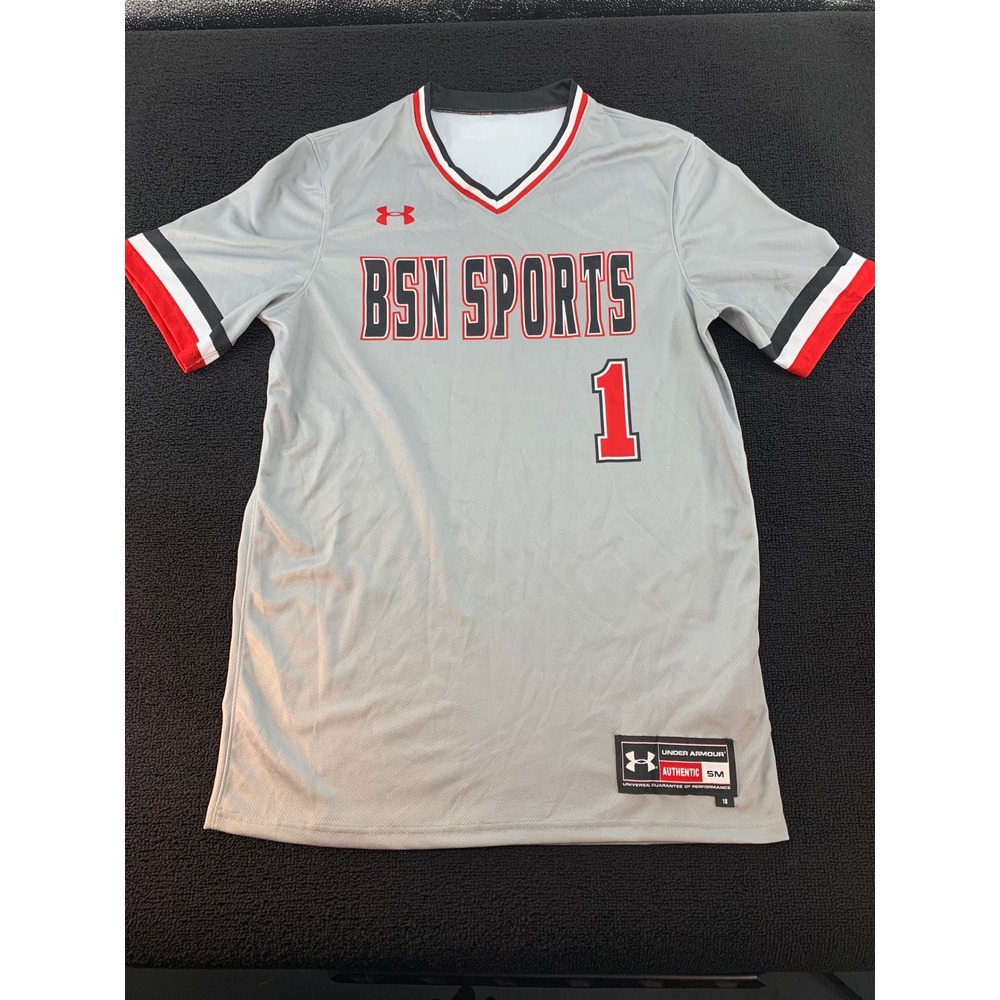 Under Armour BSN Sports‎ Baseball Jersey Gray Red White Number 1 Men SM
